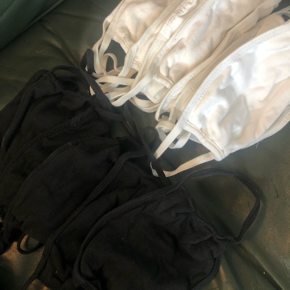 6 black 9 white 100% cotton Hanes face masks.